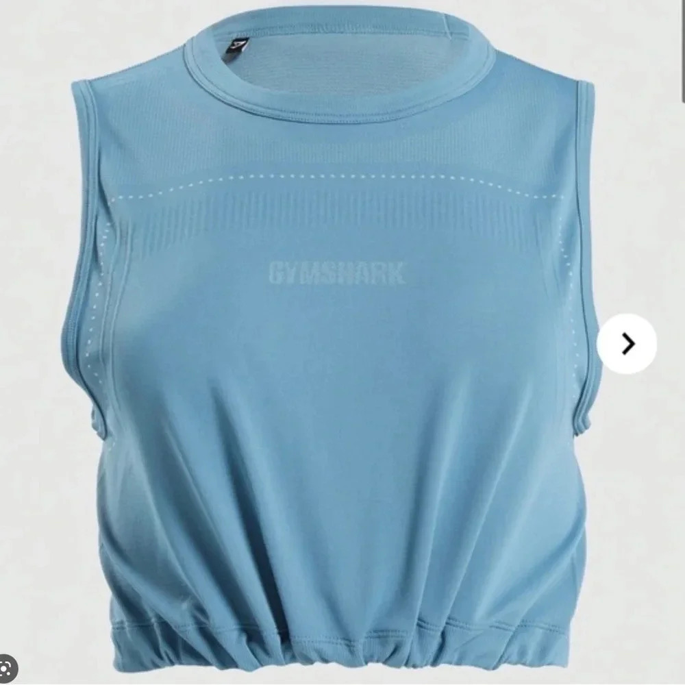 GymShark Breeze Lightweight Seamless Tank Crop Top-Blue Stone Size XS